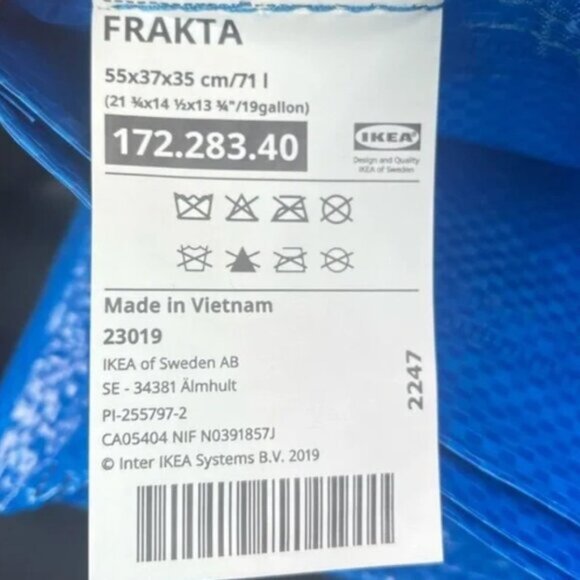IKEA FRAKTA Large Blue Reusable Folding 19-Gallon Tote Bag New 21" x 14" x 13" - Picture 7 of 7